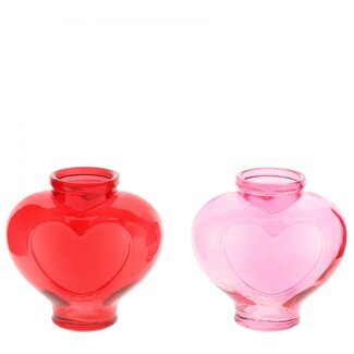 4A Vase en verre en forme de cœur | Couleur: Couleurs mélangées | Longueur 12 centimeter | Largeur 7.5 centimeter | Hauteur 11.5 centimeter | Par 12 vases