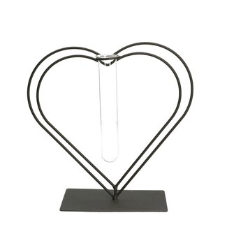 4A Cadre cœur avec vase tube | Couleur: Gris | Longueur 15 centimeter | Largeur 8 centimeter | Hauteur 23 centimeter | Par 4 cœurs