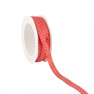 4A Satinband Gepunktet | Farbe: Rot | Breite 10 millimeter | Lengte 25 meter | Pro Rolle