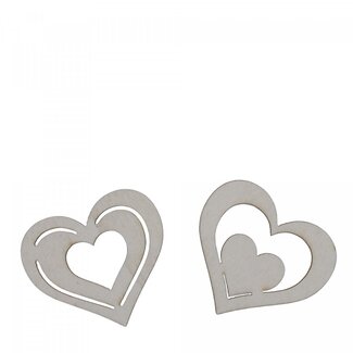 4A Houten Hart Decoratie | Kleur: Natuurlijk Wit | Diameter 4 centimeter | Per 24 harten