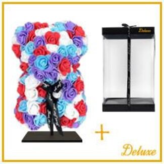 4A Bär aus Schaumrosen-Mix | Farbe: Lila und Rosa | Höhe 25 centimeter | inklusive Ständer | Pro Bär