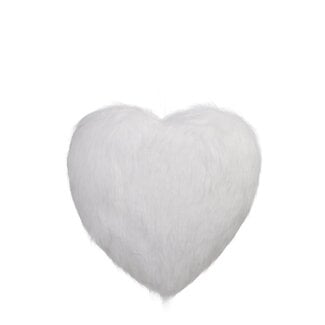 4A Fluffy Hart Hanger Decoratie | Kleur: Natuurlijk Wit | Diameter 17 centimeter | Per hanger