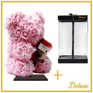 4A Ours de roses en mousse avec bouquet | Couleur: Rose clair | Hauteur 25 centimeter | Inclus socle | Par ours