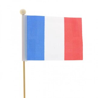 4A French Flag on stick | Colour: Tricolour | Flag pick | Height 8 centimeter | Width 11 centimeter | Length ± 50 centimeter | Per 25 picks