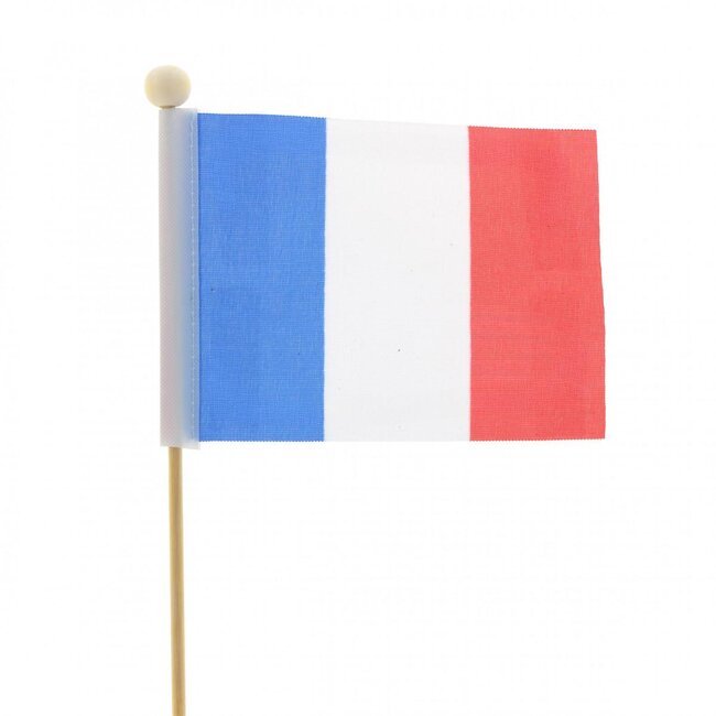 Drapeau français sur tige | Couleur: Tricolore | Drapeau pique | Hauteur 8 centimeter | Largeur 11 centimeter | Longueur ± 50 centimeter | Par 25 piques
