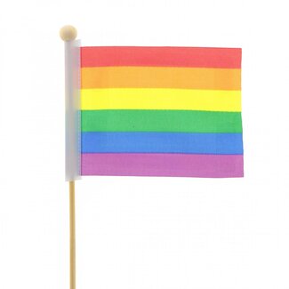 4A Pride Vlag op stok | Kleur: Gemengde Kleuren | Vlag Bijsteker | Hoogte 8 centimeter | Breedte 11 centimeter | Lengte ± 50 centimeter | Per 25 bijstekers