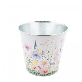4A Cache-pot en zinc Pot de plante “Alona Flowers” | Couleur: Blanc naturel | Diamètre 16 centimeter | Hauteur 16 centimeter | Par 10 cache-pots