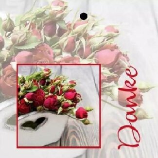 4A Kaartje Label met Duitse tekst “Danke” | Kleur: Rood | Breedte 7 centimeter | Hoogte 7 centimeter | Per 20 labels