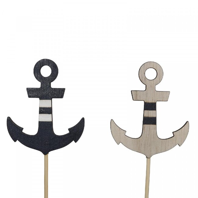 Anker Beistecker “Maritiem” | Farbe: Blau Weiß | Durchmesser 6 centimeter | Länge 7 centimeter | Länge Beistecker 20 centimeter | Pro 10 Beistecker
