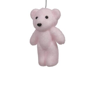 4A Flocké Ours Suspension Décorative | Couleur: Rose | Hauteur 12 centimeter | Par 2 suspensions