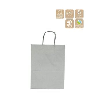 4A Papieren Cadeautassen | Kleur: Zilverkleurig | Lengte 23 centimeter | Breedte 12 centimeter | Hoogte 30 centimeter | Per 50 tassen