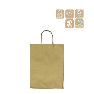 4A Papieren Cadeautassen | Kleur: Goudkleurig | Lengte 23 centimeter | Breedte 12 centimeter | Hoogte 30 centimeter | Per 50 tassen