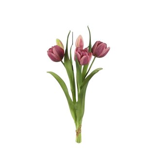 4A Bouquet Tulipes Fleurs artificielles | Couleur: Rose foncé | 5 tulipes par bouquet | Hauteur ± 43 centimètres | Par bouquet