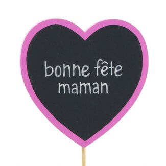 4A Hart Bijsteker “Bonne Fête Maman” | Kleur: Fuchsia | Lengte bijsteker ± 10 centimeter | Diameter hart 6 centimeter | Per 25 bijstekers