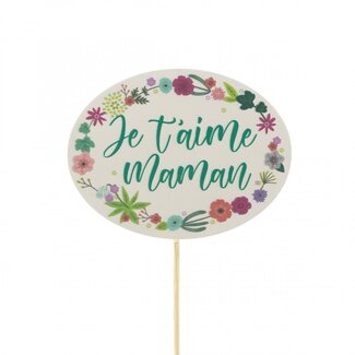 4A Decoratie op stok “Je t'aime Maman” | Kleur: Natuurlijk Wit | Diameter 6.5 centimeter | Lengte ± 50 centimeter | Per 25 bijstekers