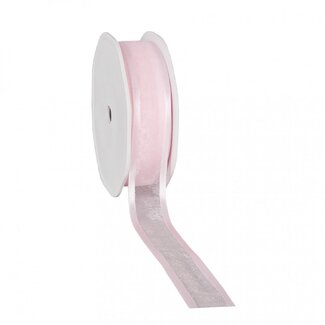4A Ruban organza satiné | Couleur: Rose clair | Largeur 25 millimeter | Longueur 25 meter | Par rouleau