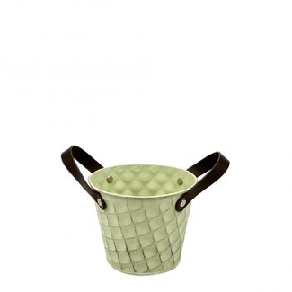 4A Zinken Bloempot Plantenpot "Vierkantjes"  | Kleur: Groen | Diameter 12 centimeter | Hoogte 10 centimeter | Per 10 emmertjes