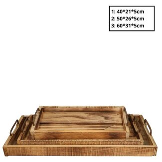 4A Houten Dienblad Sturdy set van 3 | Kleur: Bruin | Lengte 60 centimeter | Breedte 31 centimeter | Hoogte 5 centimeter | Per set van 3 dienbladen