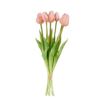 4A Bouquet Tulipes Fleurs artificielles | Couleur: Rose clair | 7 tulipes par bouquet | Hauteur ± 38 centimètre | Par bouquet