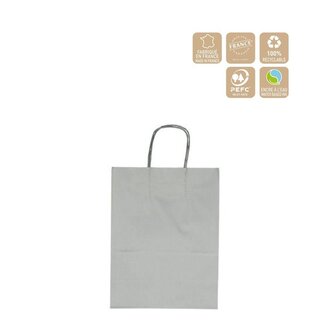 4A Papieren Cadeautassen | Kleur: Zilverkleurig | Lengte 18 centimeter | Breedte 8 centimeter | Hoogte 22 centimeter | Per 50 tassen