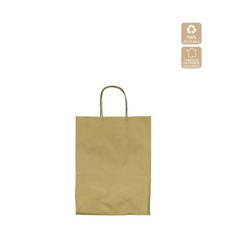 4A Papieren Cadeautassen | Kleur: Goudkleurig | Lengte 18 centimeter | Breedte 8 centimeter | Hoogte 22 centimeter | Per 50 tassen