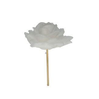 4A Rose en cire sur tige | Couleur: Blanc naturel | Pique pour rose | Diamètre 10 centimeter | Longueur ± 25 centimeter | Par 12 piques d'appoint