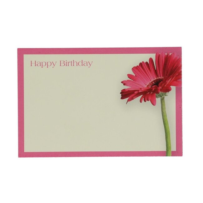 Label Kaartje met tekst “Happy Birthday” | Kleur: Kerskleurig | Breedte 9 centimeter | Hoogte 6 centimeter | Per 50 labels