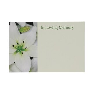 4A Étiquette kaartje met Engelse tekst “In Loving Memory” | Couleur: Blanc Naturel | Largeur 9 centimeter | Hauteur 6 centimeter | Par 50 étiquettes