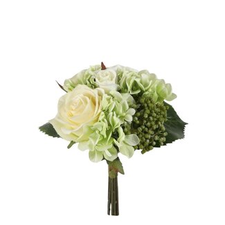 4A Bouquet Fleurs artificielles Rose et Hortensia  | Couleur: Crème | Hauteur ± 22 centimeter | Par bouquet