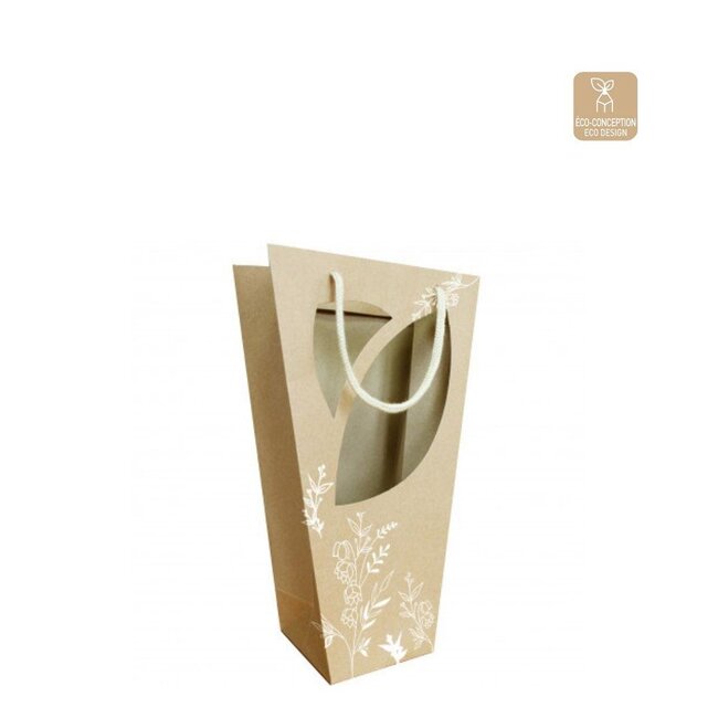 Cadeautasjes "Boheme” met print | Kleur: Bruin | Lengte 11 centimeter | Breedte 11 centimeter | Hoogte 35 centimeter | Per 10 tassen