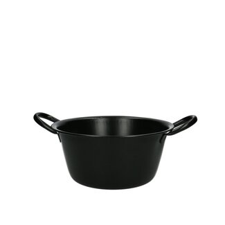 4A Zinken Teil Bloempot Plantenpot met handvaten | Kleur: Zwart | Diameter 19 centimeter | Hoogte 9.5 centimeter | Per 10 teilen