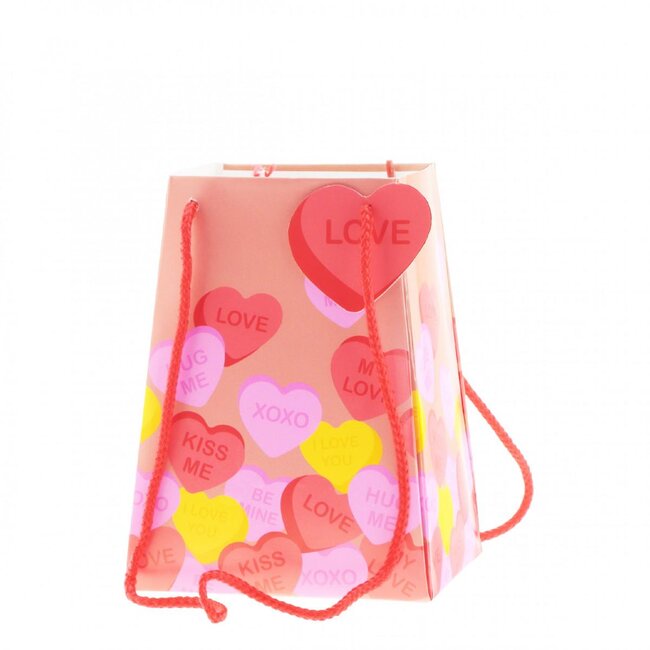 Cadeautasjes “Candy Love” | Kleur: Rood | Lengte 11 - 15 centimeter | Hoogte 20 centimeter | Per 10 tassen