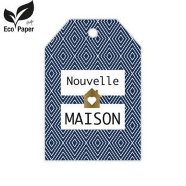 Label Kaartje met Franse tekst “Maison” | Kleur: Blauw Wit | Eco papier | Breedte 5 centimeter | Hoogte 8 centimeter | Per 20 labels