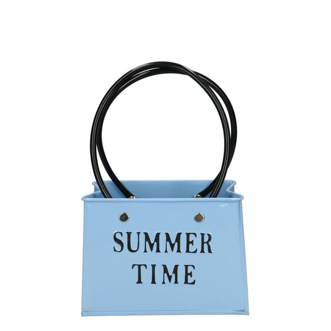 Zink-Blumentopf Pflanzkasten tasförmig “Summer” | Farbe: Hellblau | Länge 14 centimeter | Breite 7 centimeter | Höhe 11 centimeter | Pro 6 Blumentöpfe