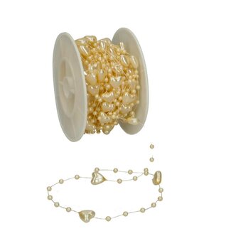 4A Fil de guirlande de perles avec cœurs | Couleur: Crème | Diamètre cœur 10 millimeter | Longueur 10 meter | Par rouleau