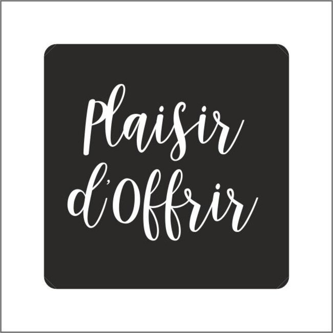 Sticker Label met tekst “Plaisir D’Offrir” | Kleur: Zwart | Diameter 39 millimeter | Per 500 stickers