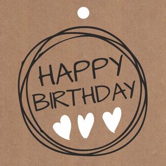4A Étiquette carte avec texte “Joyeux anniversaire” | Couleur: Brun clair | Largeur 7 centimeter | Hauteur 7 centimeter | Par 20 étiquettes