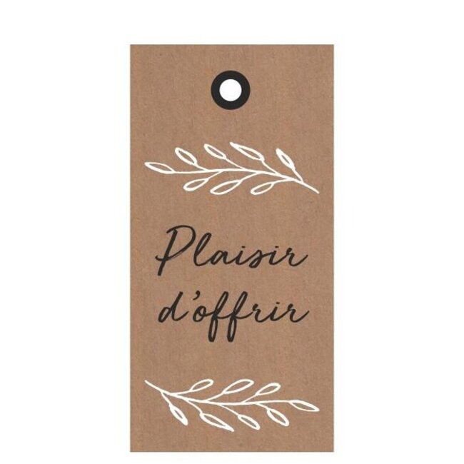 Carte étiquette met texte français “Plaisir d'offrir” | Couleur: Brun clair | Largeur 5 centimeter | Hauteur 10 centimeter | Par 20 étiquettes