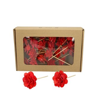 4A Rose sur tige | Couleur: Rouge | Rose pique | Diamètre 6 centimeter | Longueur ± 10 centimeter | Par 23 piques