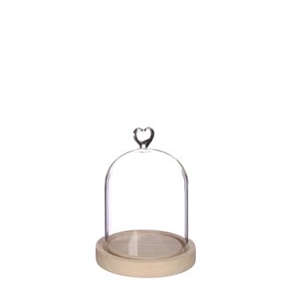 4A Glass cloche with heart on wooden base | Colour: Transparent | Diameter 12 centimeter | Height 16 centimeter | Per cloche