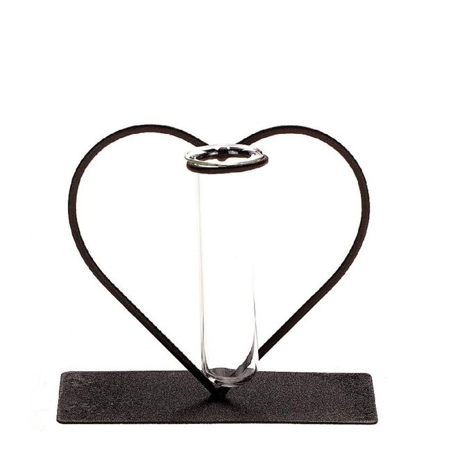 Vase En Verre Cœur Avec Petit Tube | Couleur: Gris | Longueur 14 centimeter | Largeur 6 centimeter | Hauteur 13 centimeter | Par 12 Cœurs