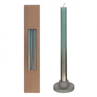 4A Bougie avec Spray couleur dorée | Couleur: Vert clair | Diamètre 2.1 centimètre | Longueur 25 centimètre | Par 2 bougies