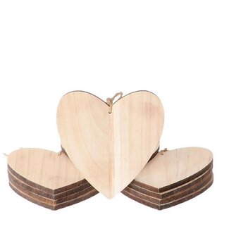 4A Décoration Pendentif Cœur en Bois | Couleur: Brun clair | Longueur 15 centimeter | Par 10 cœurs