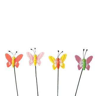 4A Schmetterling am Stock | Farbe: Gemischte Farben | Schmetterlingsstecker | Durchmesser 4.5 centimeter | Länge ± 20 centimeter | Pro 36 Stecker