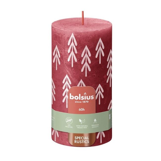 Pillar Candle Rustic Silhouette | Colour: Red | Diameter 7 centimetre | Height 13 centimetre | Per 4 candles
