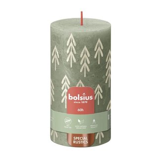 4A Pillar candle Rustic Silhouette | Colour: Green | Diameter 7 centimetre | Height 13 centimetre | Per 4 candles