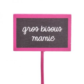 4A Schiefertafel am Stiel “Gros Bisous Mamie” | Farbe: Rosa | Höhe 5.5 Zentimeter | Breite 3.5 Zentimeter | Länge ± 15 Zentimeter | Pro 25 Stecker