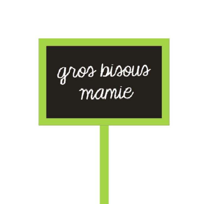 Schoolbord op stok “Gros Bisous Mamie” | Kleur: Groen | Hoogte 5.5 centimeter | Breedte 3.5 centimeter | Lengte ± 15 centimeter | Per 25 bijstekers
