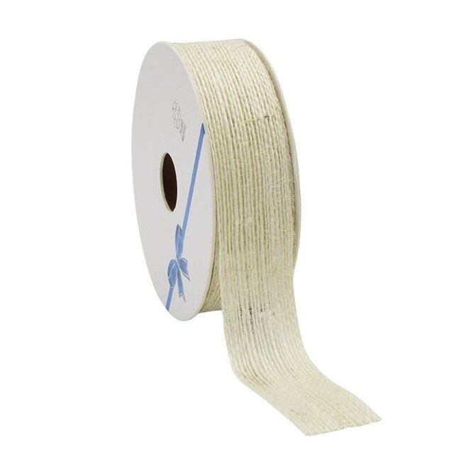 Juteband | Farbe: Cremefarben | Breite 25 millimeter | Länge 10 meter | Pro Rolle