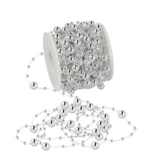 4A Guirlande de perles sur fil | Couleur: Argenté | Diamètre 3 - 8 millimeter | Longueur 15 meter | Par rouleau